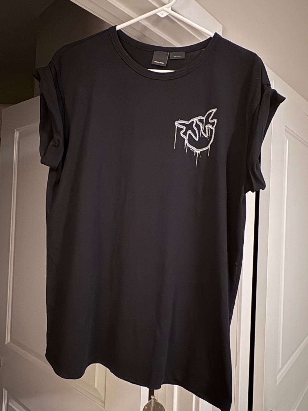 Pinko “Bombolone” Embroidered Love Birds T-shirt Black Size Medium